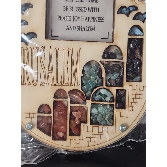 Wooden HAMSA Home Blessing Holy Land Gemstones Jerusalem Good Luck Wall Decor - Picture 2 of 2